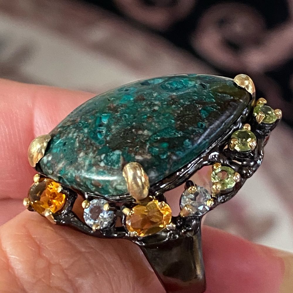 Mysterious Genuine Turquoise Ring with Gemstones - Picture 17 of 17